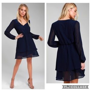 Lulus Sheer Swiss Dot Long Sleeve Skater Dress